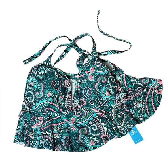NWT Cupshe Colorful Paisley Halter ruffle Bikini Top adjustable straps Top only - Picture 1 of 7